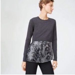 Club Monaco Womens Sweater Top Size XS Black Gray Wool Lace